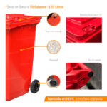 Bote de Basura 120 Lts. / 30 Galones color Rojo - Imagen 6