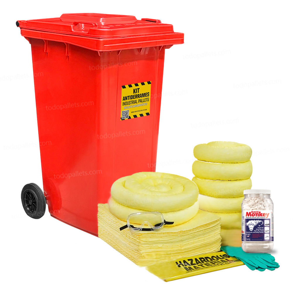 Kit30HazMat_C_001 Kit Antiderrames Móvil 30 Galones con Contenedor de Plástico - Líquidos Agresivos HazMat - Imagen 1