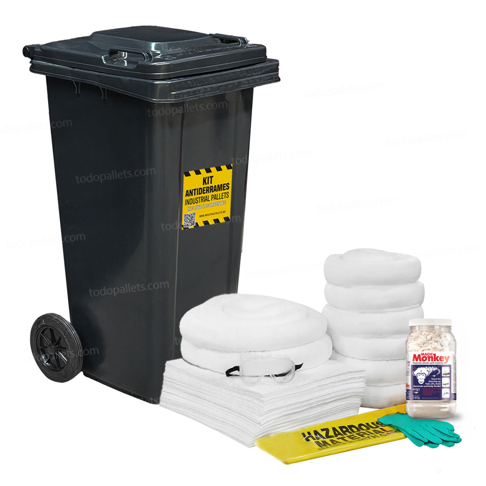 Kit30Oil_C_001 Kit Antiderrames Móvil 30 Galones con Contenedor de Plástico - Sólo Aceite - Imagen 1